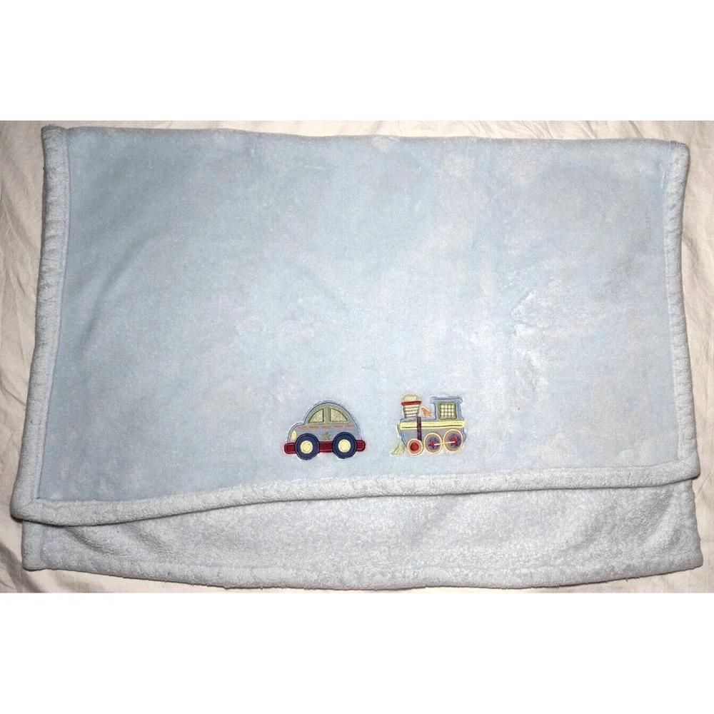 Kids Line Blue Car‎ Train Fleece Baby Boy Blanket Lovey Soft Slug Bug